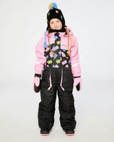 Kids One Piece Play Snowsuit Pink And Black Gummy Bear Print