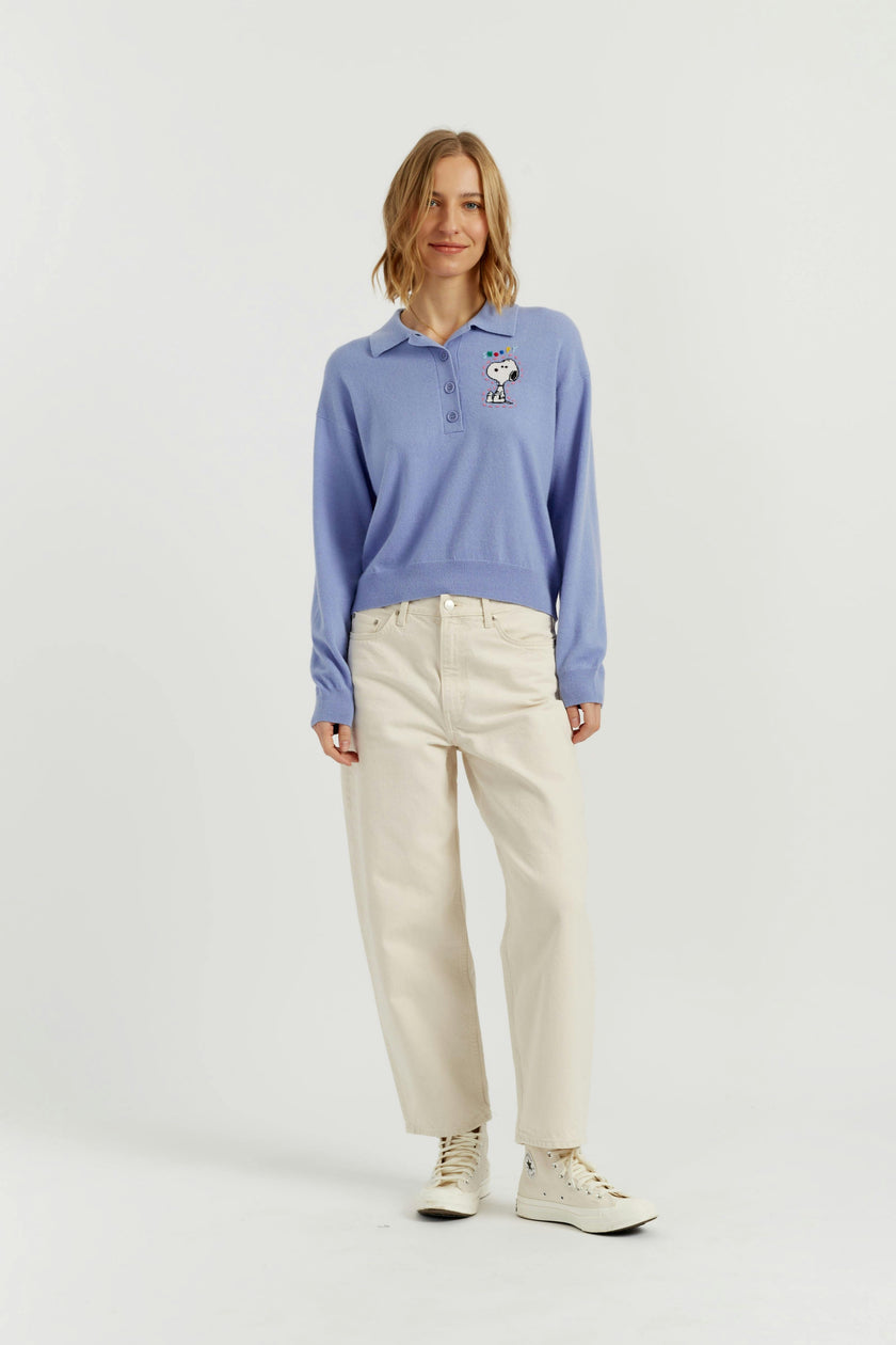 Wool-Cashmere Snoopy Polo Sweater