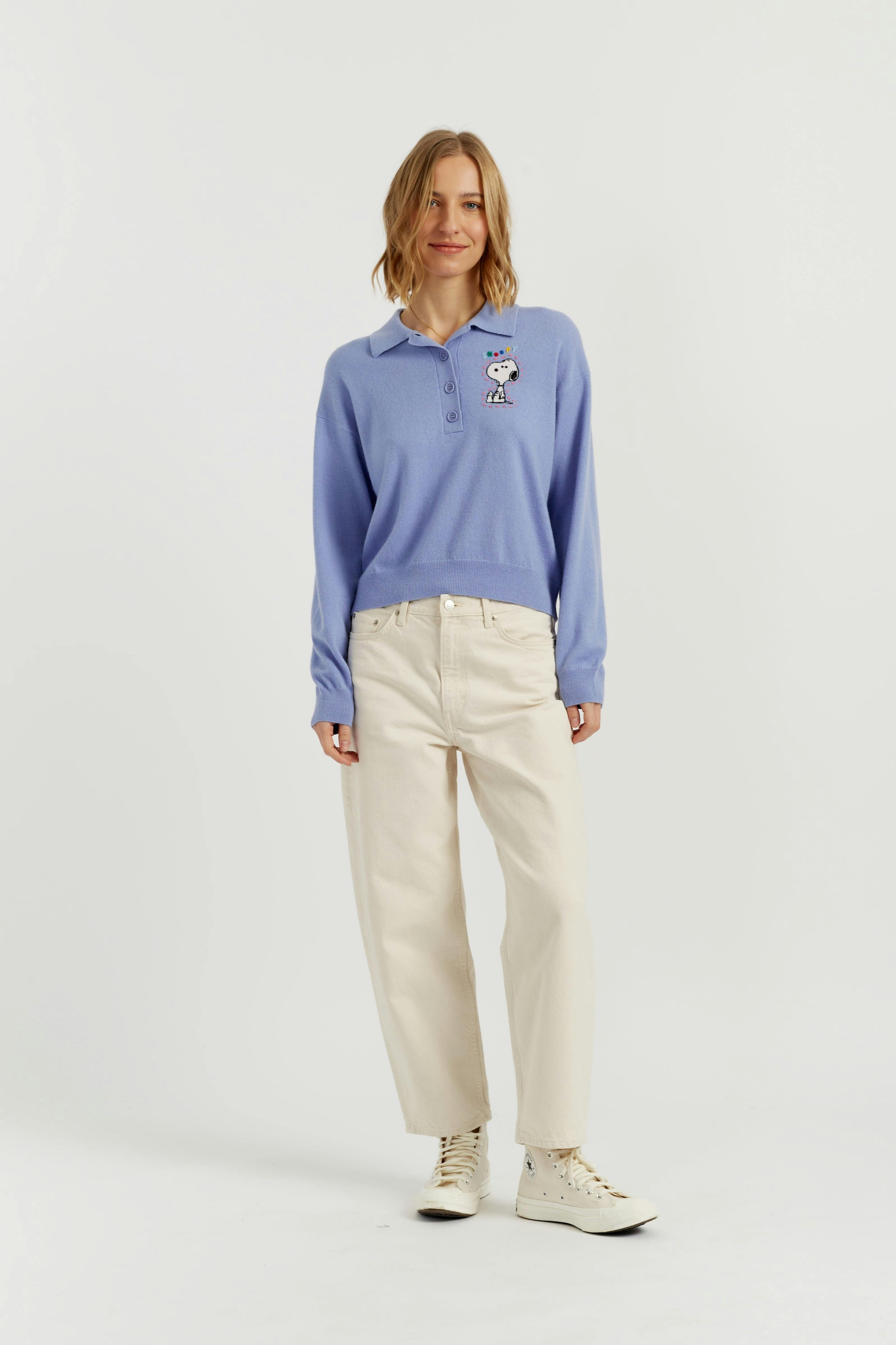 Wool-Cashmere Snoopy Polo Sweater