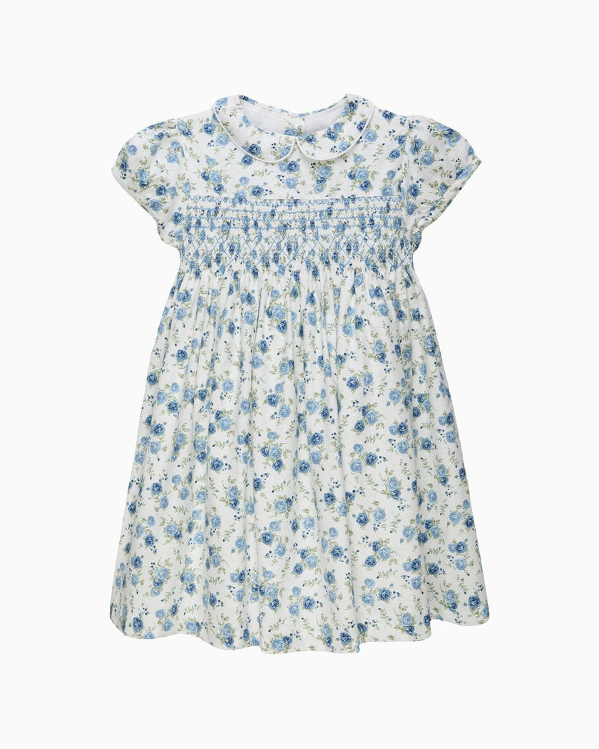 Arabella Rose Floral Smocked Dress in Blue