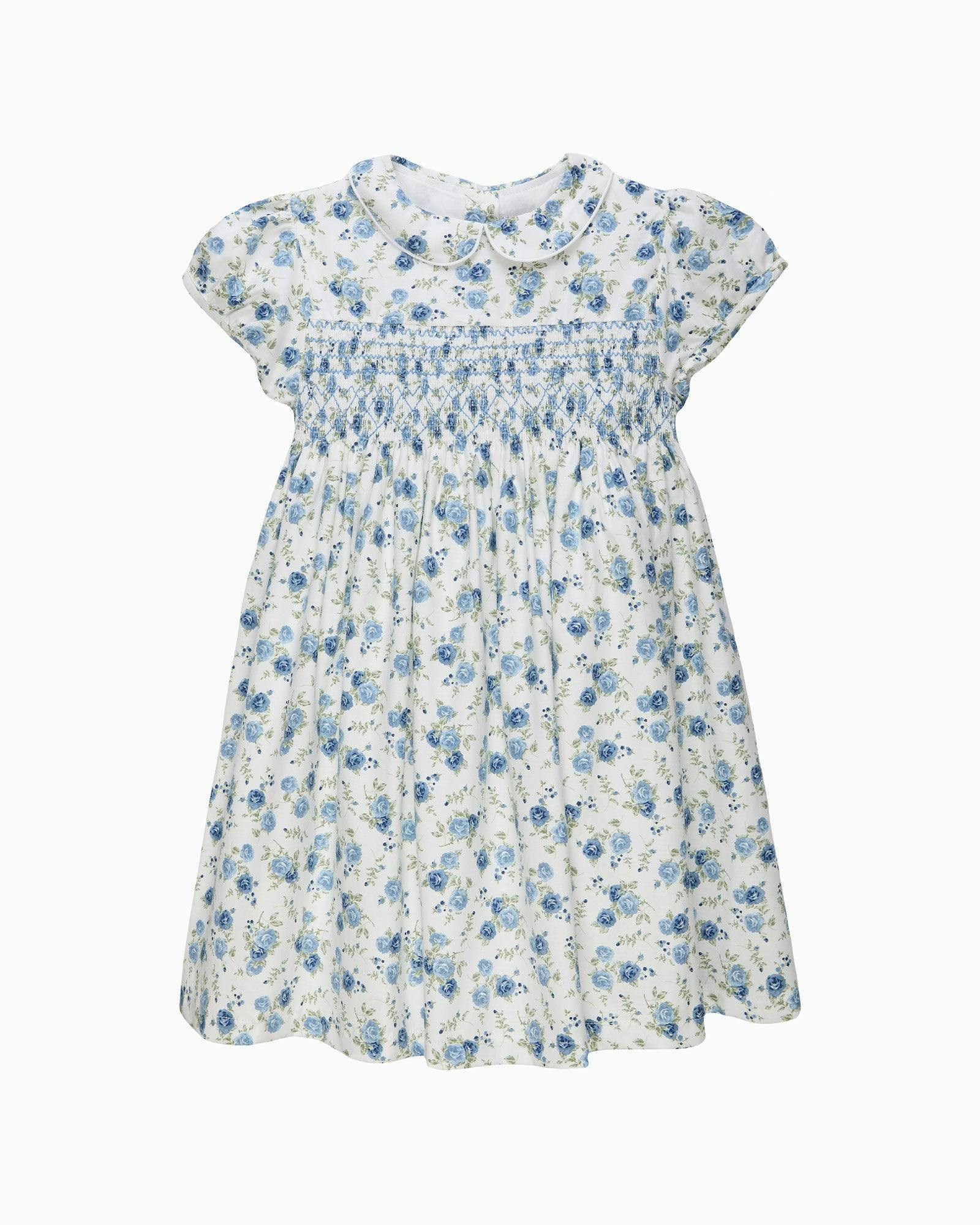 Arabella Rose Floral Smocked Dress in Blue