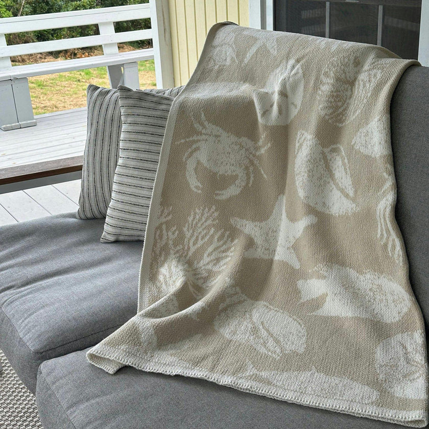 Cotton Sustainable Knit Throw Blanket | Coastal - Sea Life