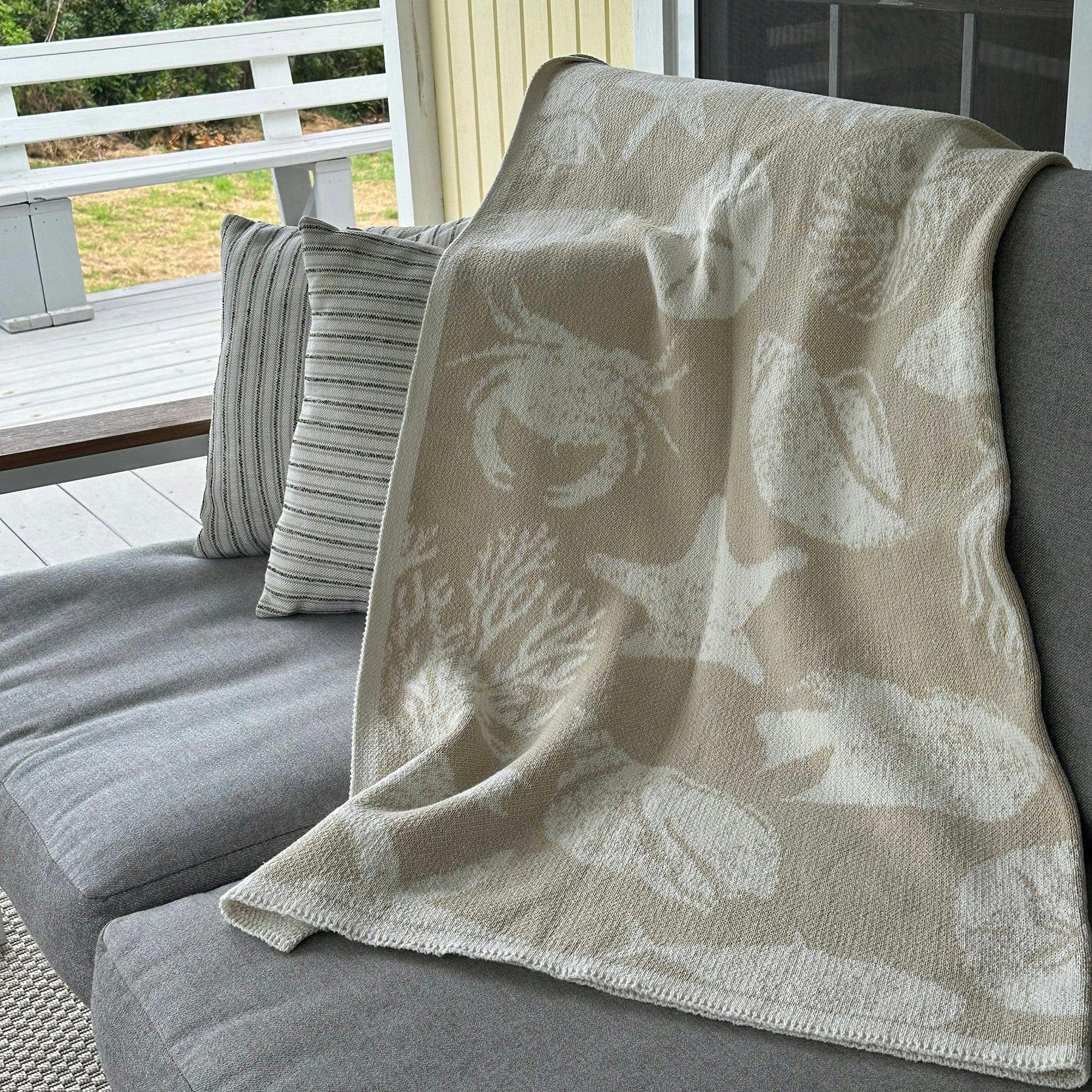 Cotton Sustainable Knit Throw Blanket | Coastal - Sea Life