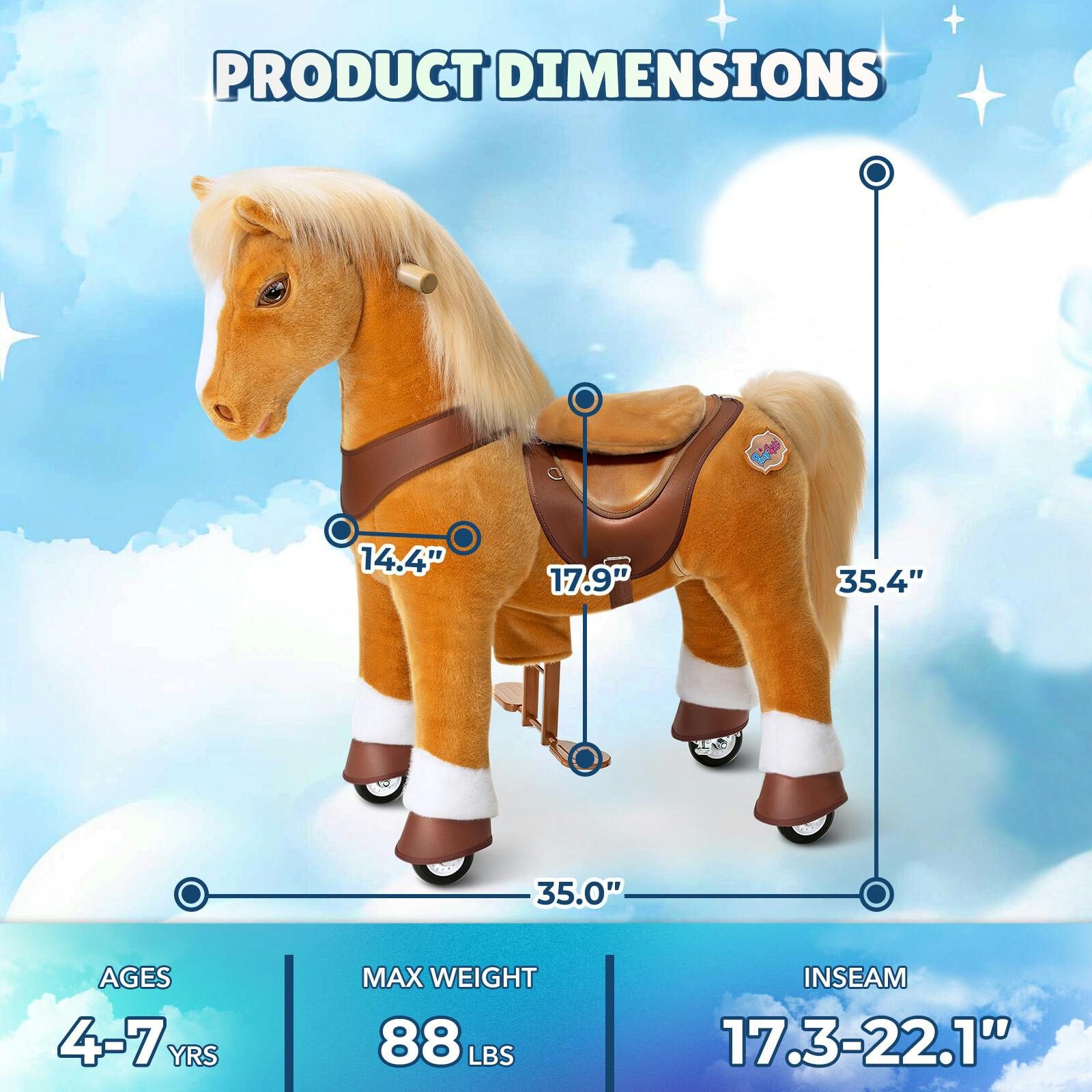 Model Y® Horse Ride-On Toy Age 4–7 – Light Brown