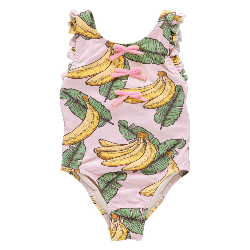 Girls Sylvie Bow Suit - Pink Banana Leaves