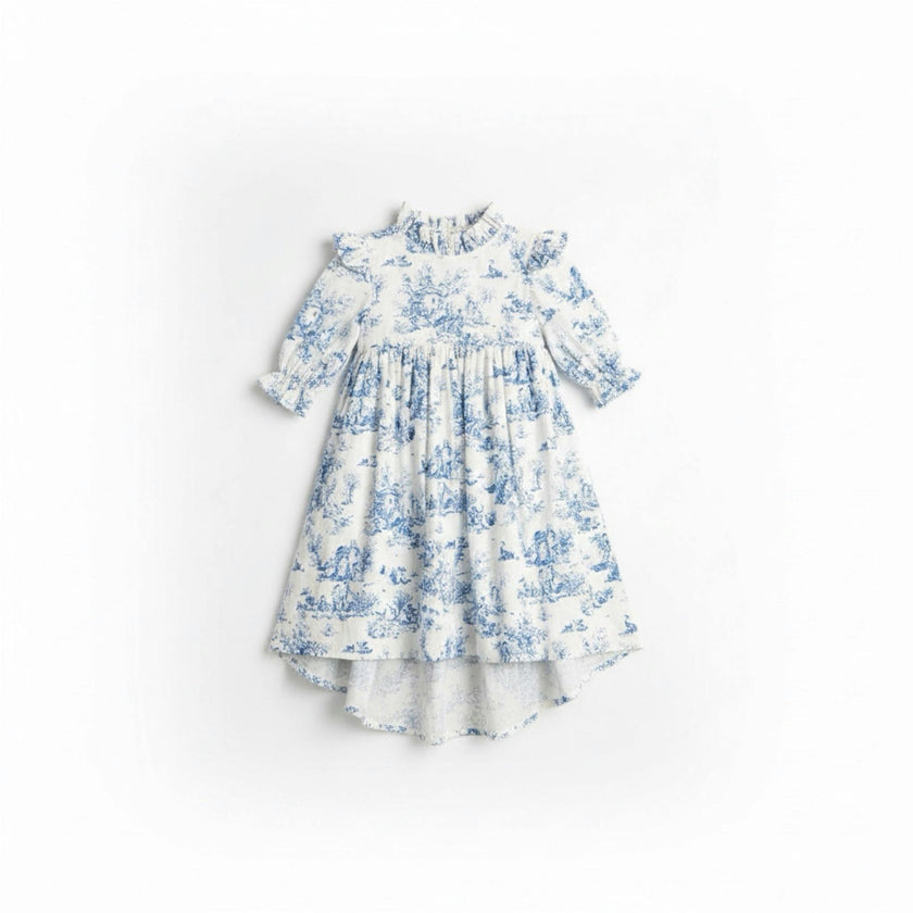 Aoki Blue Toile Dress | Short Sleeve