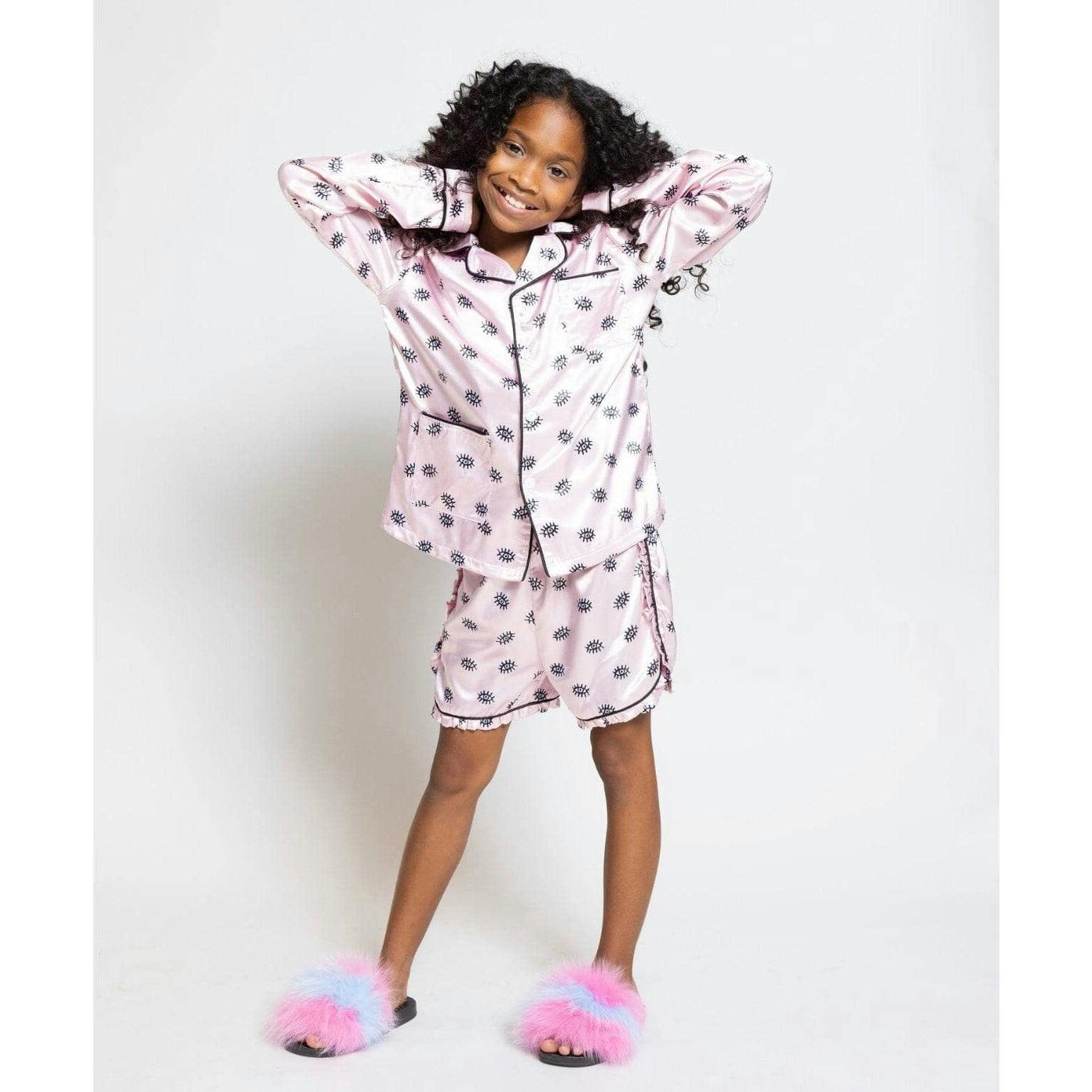 Evil Eye Silk Long Sleeve Shirt & Short Set