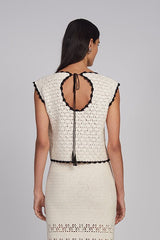 ZARIA CROCHET TOP | IVORY W/ BLACK TIPPING