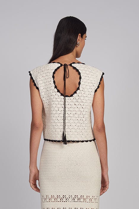 ZARIA CROCHET TOP | IVORY W/ BLACK TIPPING