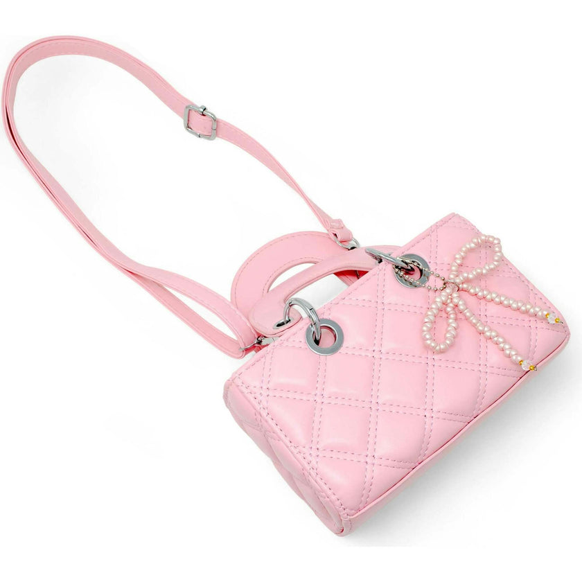 Quilted Rectangle Bow Charm Handbag