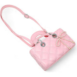 Quilted Rectangle Bow Charm Handbag