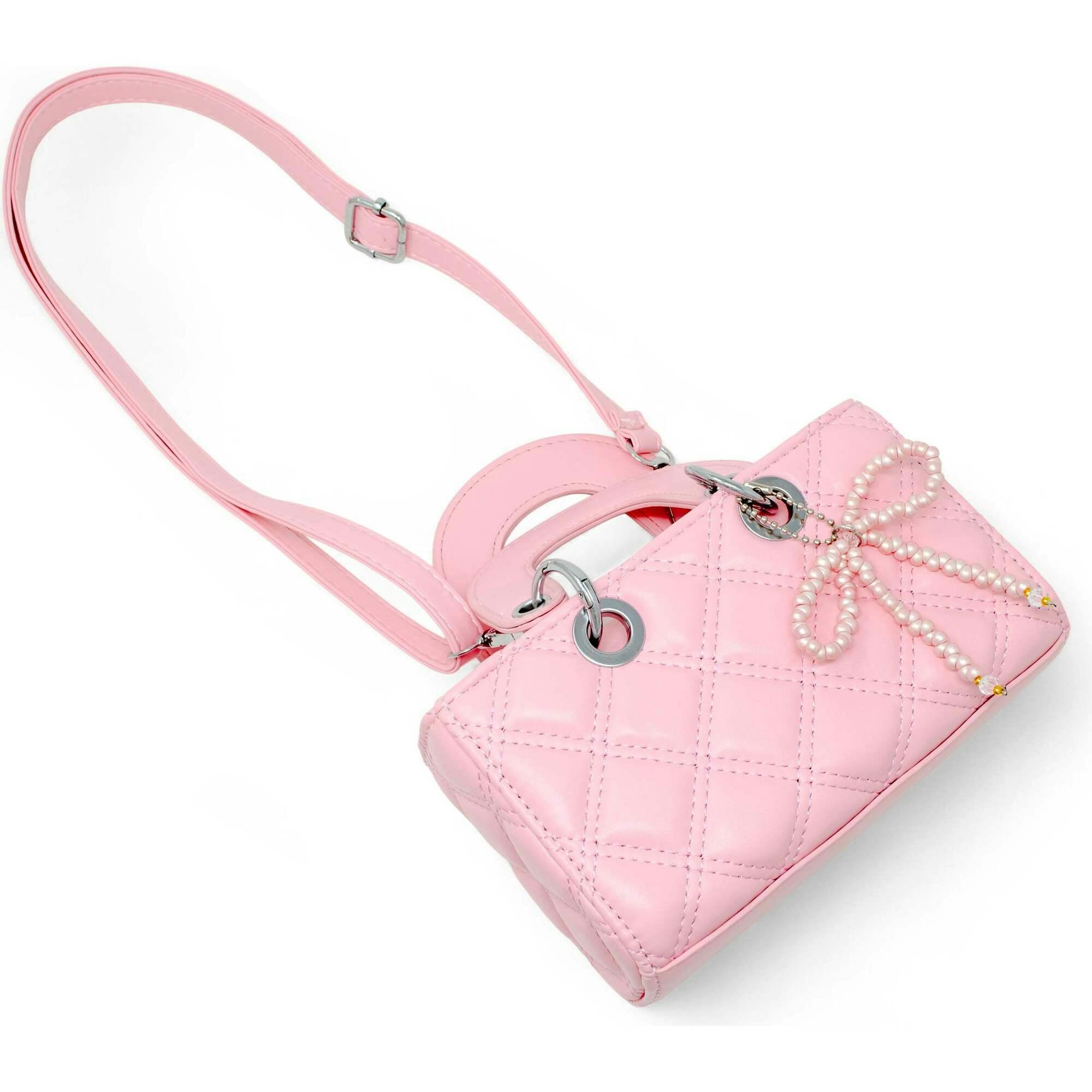 Quilted Rectangle Bow Charm Handbag