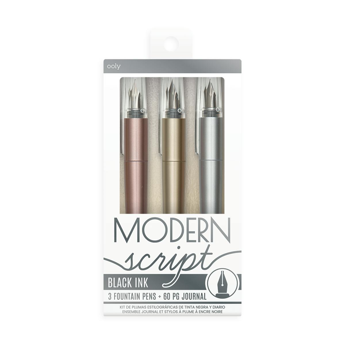Modern Script Fountain Pens and Journal - Set of 3 60 Pages