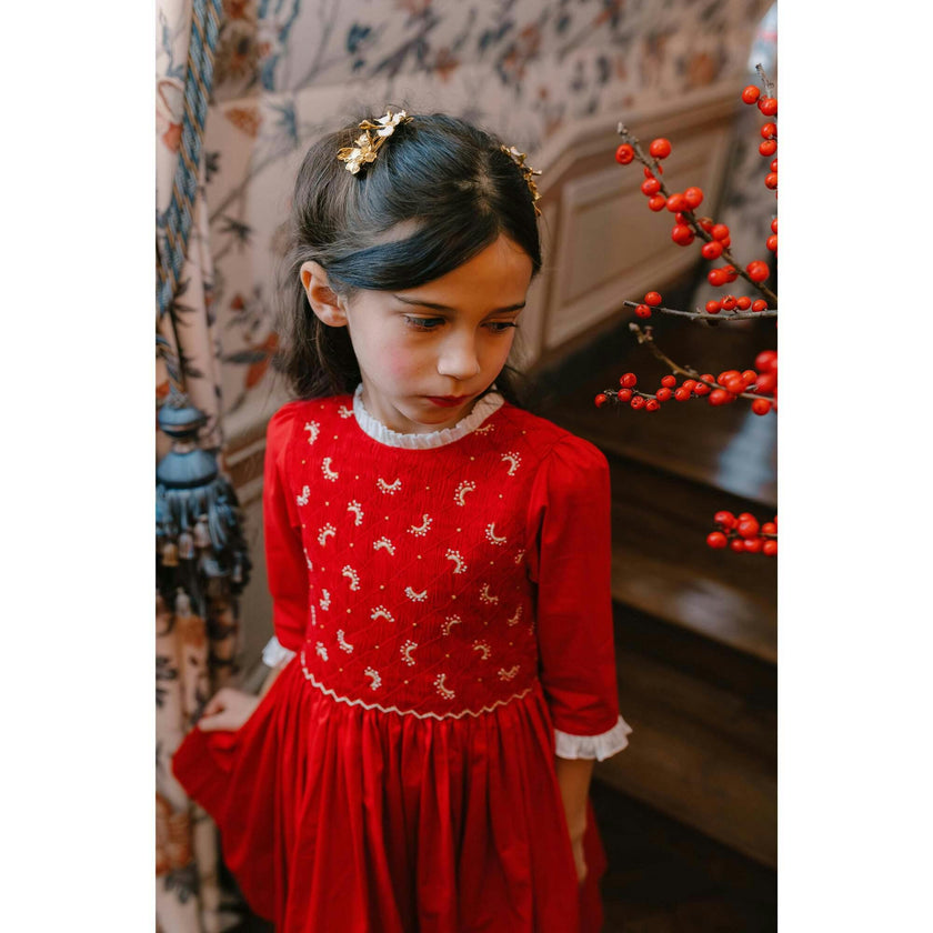 Luna Red Long Sleeve Smocked Dress