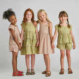 Girls Kamari Top - Green Prairie Block Print