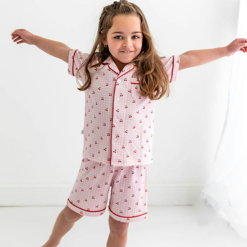Cherries Girls Pima Cotton Short Pajama Set