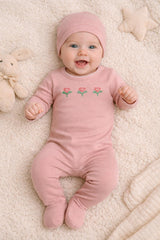 Embroidered Flower Footie, Pale Mauve