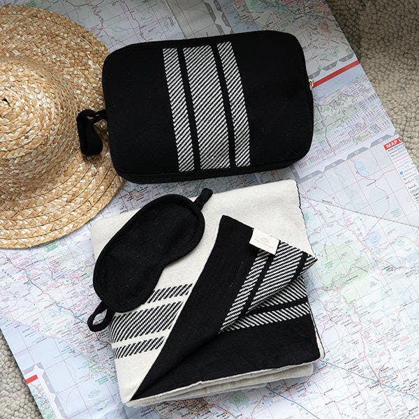 Reversible Stripe Blanket Travel Set