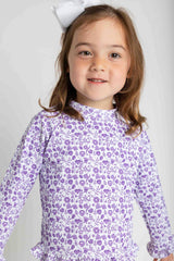 Floral Print Rashguard Swimsuit W/Ruffles