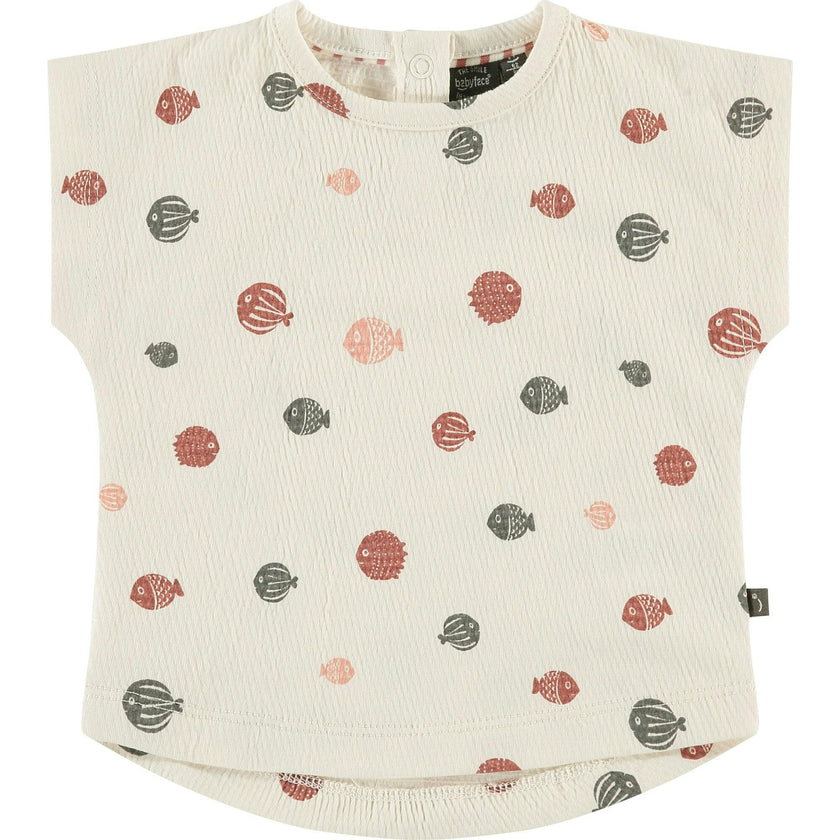 All-Over Blowfish Graphic Print Short Sleeve Top
