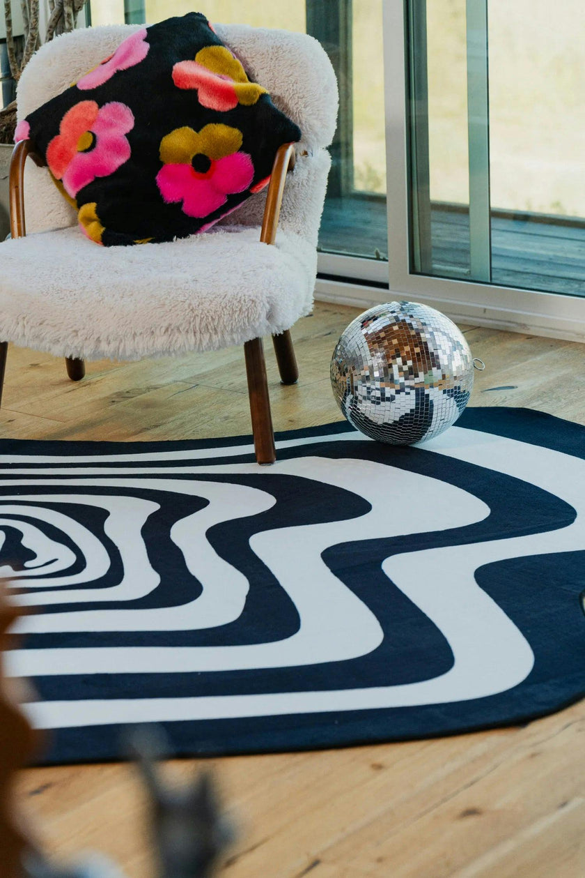 Black and White Vertigo Irregular Area Rug