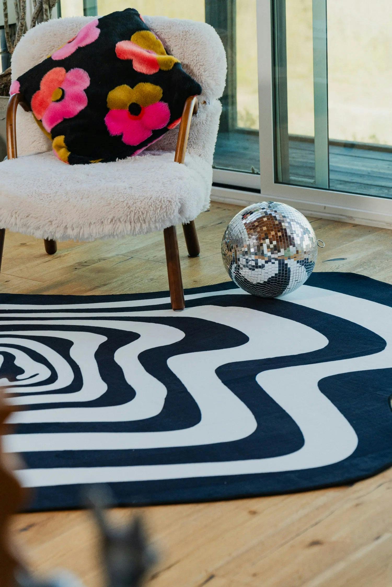 Black and White Vertigo Irregular Area Rug
