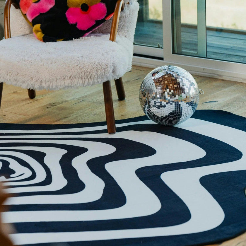 Black and White Vertigo Irregular Area Rug