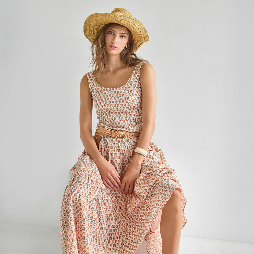 Womens Marilyn Tank Dress - Pink Prairie Block Print