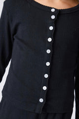 Girls Pointelle Cardigan in Black