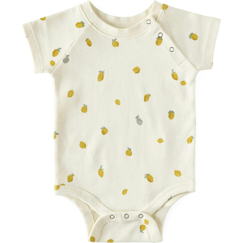 Print Short Raglan Sleeve Snap One-Piece, Yellow