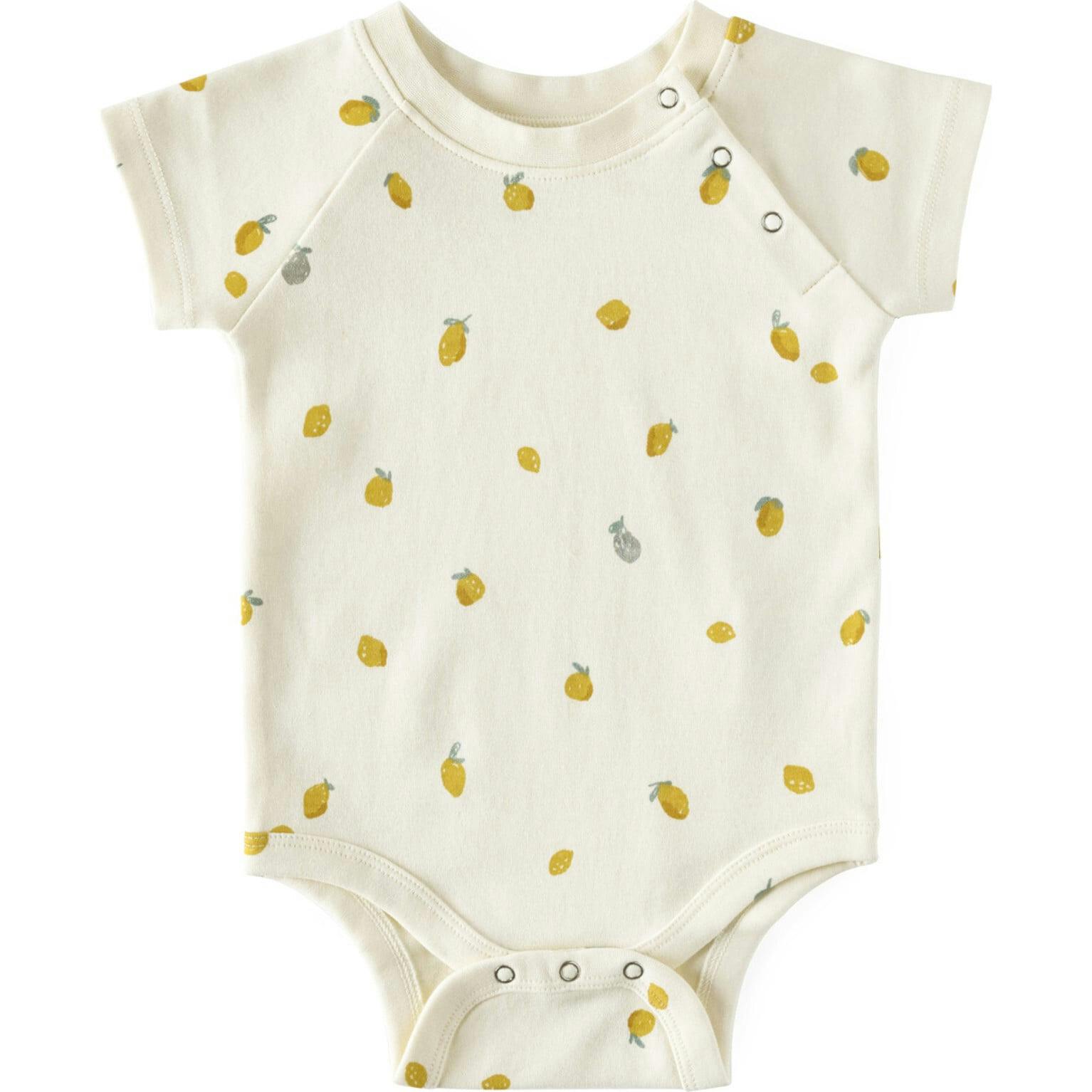 Print Short Raglan Sleeve Snap One-Piece, Yellow