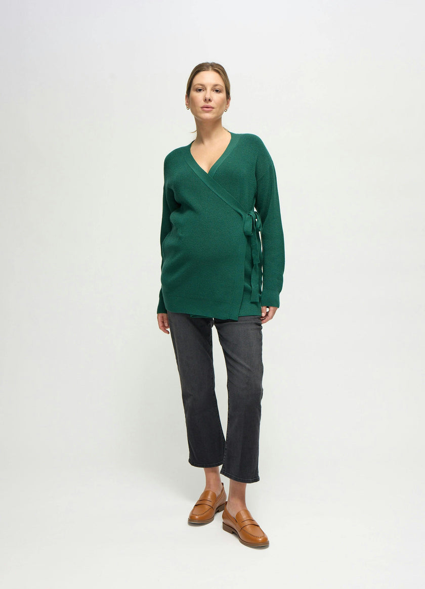 Ribbed Knit Crossover Maternity Nursing Cardigan
