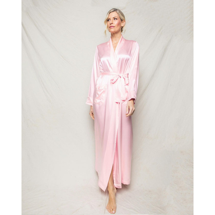 Women's Silk Long Robe in White