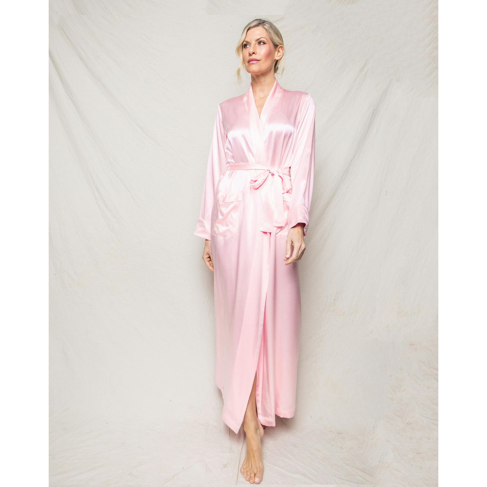 Women's Silk Long Robe in White