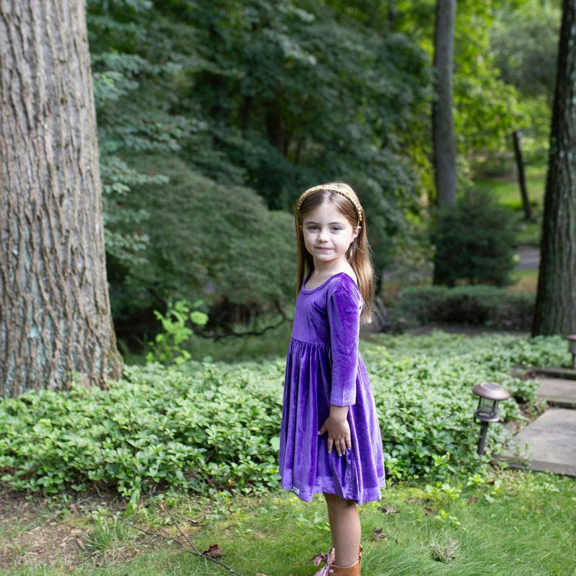 Twirly Dress in Dark Purple Stretch Velvet