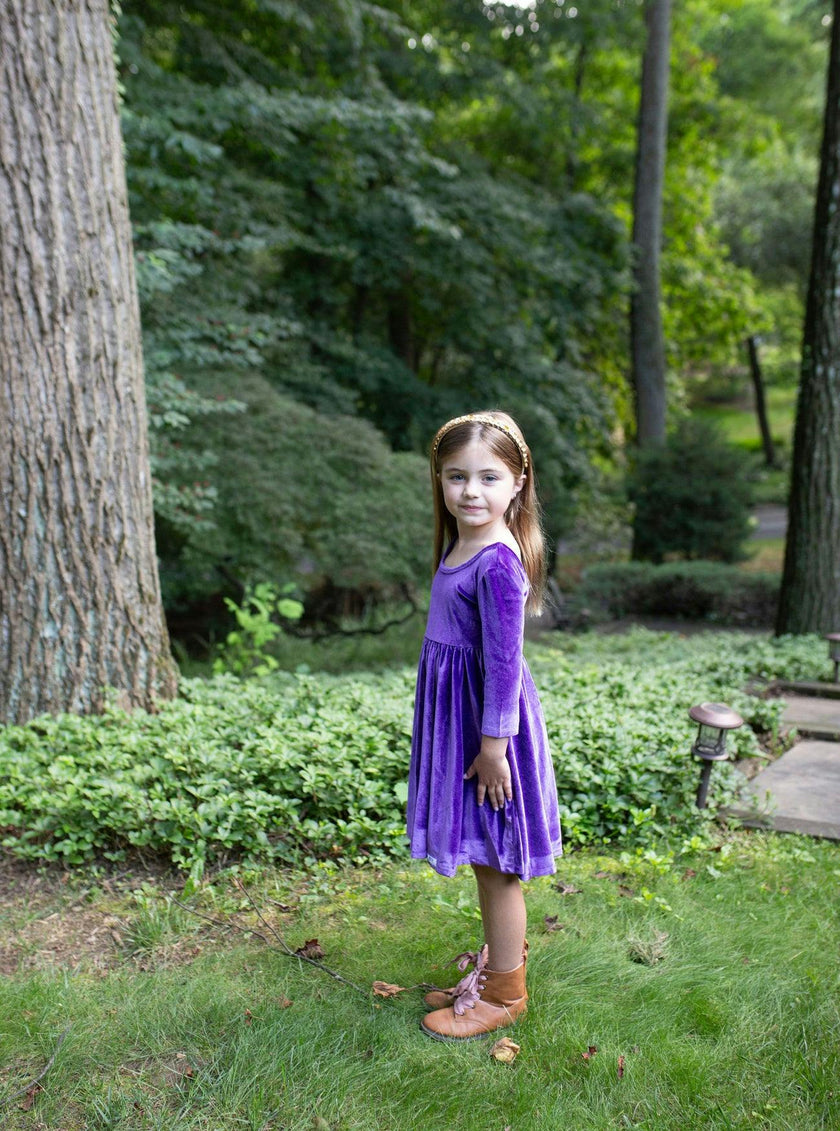 Twirly Dress in Dark Purple Stretch Velvet