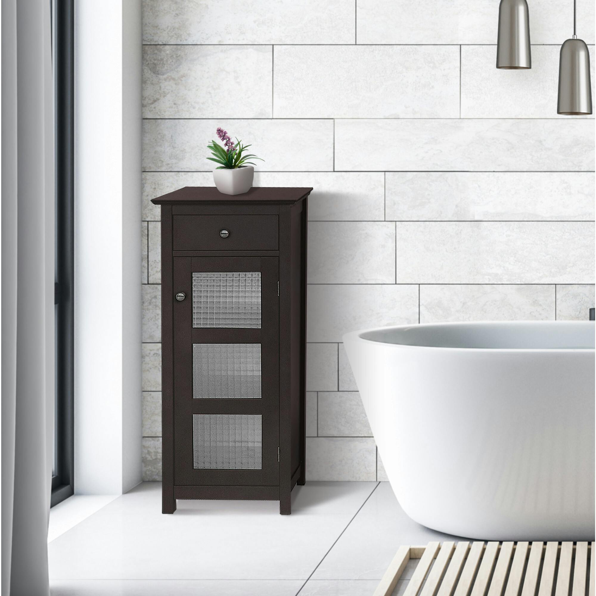 Chesterfield Wooden Floor Cabinet with Waffle Glass Door and Drawer