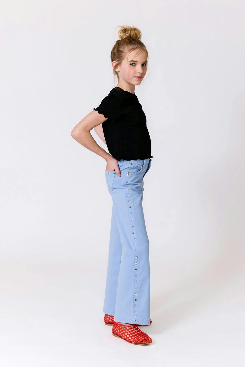 Girls Twill Stud Pant in Cloud Blue