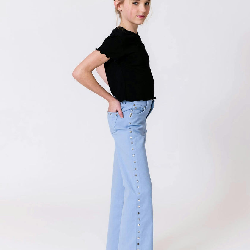 Girls Short Sleeve Lettuce Edge Tee in Black