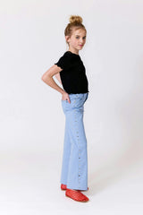 Girls Short Sleeve Lettuce Edge Tee in Black