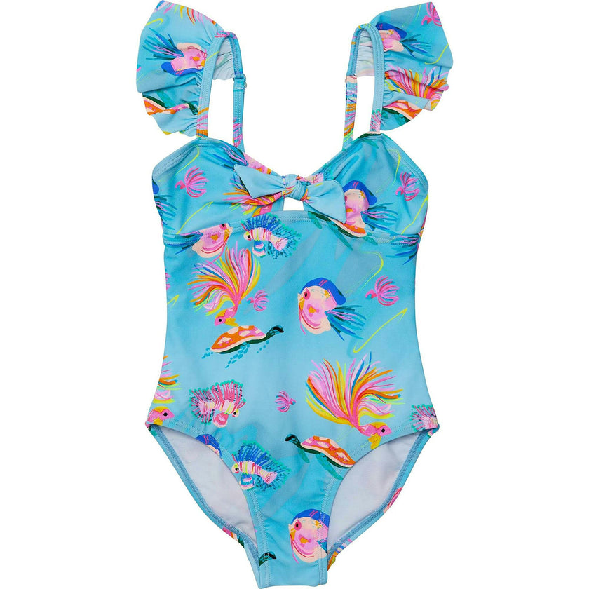 UPF50+ Sustainable Frill Shoulder Front Knot Swimsuit