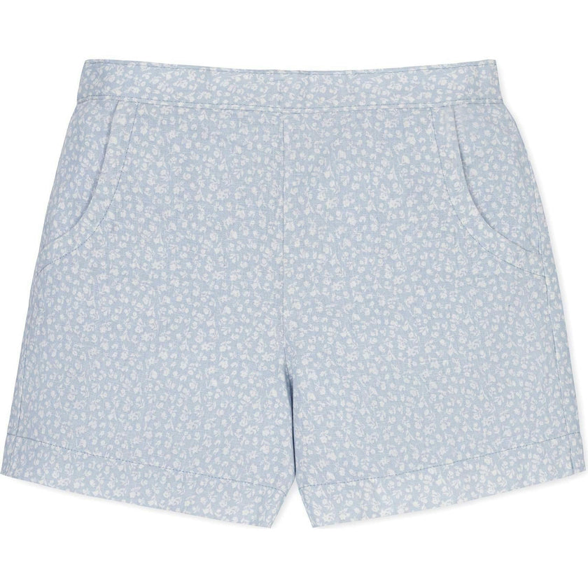 Linen Pull-On Short, Blue