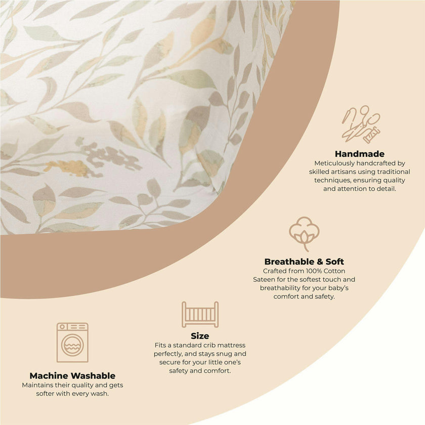 Willow Neutral Leaf Cotton Fitted Crib Sheet