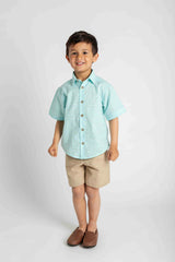 Gingham Linen Look Camp Shirt