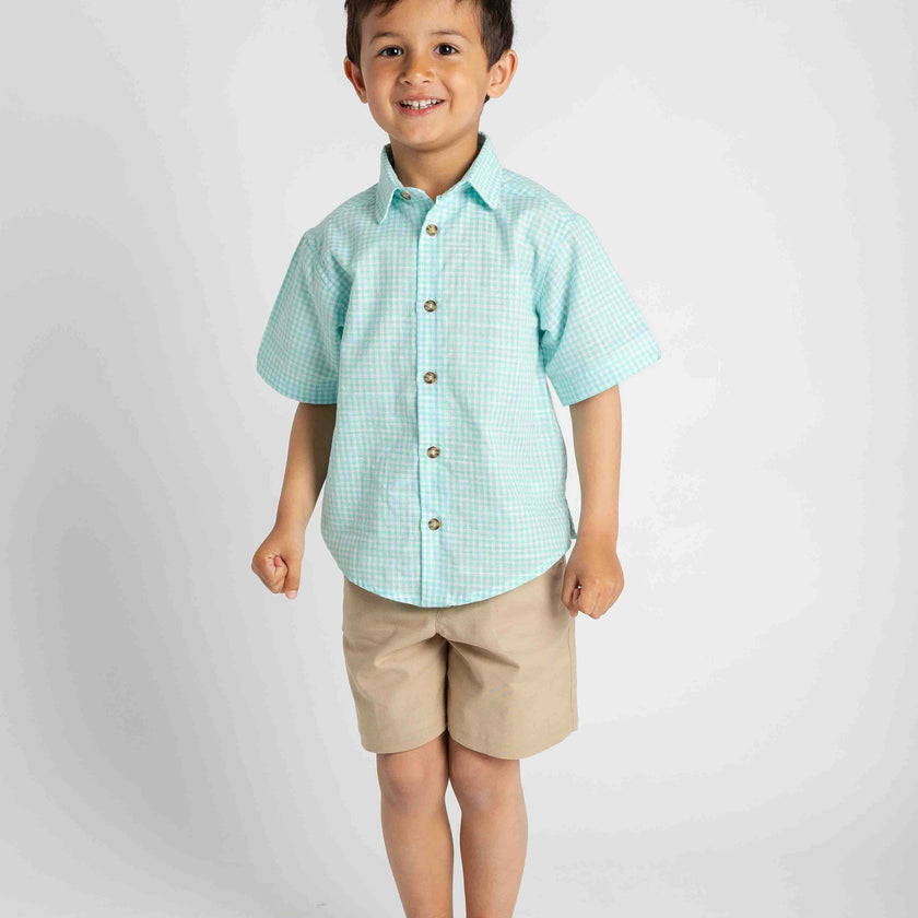 Gingham Linen Look Camp Shirt