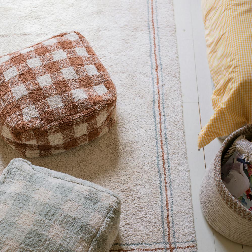 Vichy Plush Tablecloth-Inspired Pouf