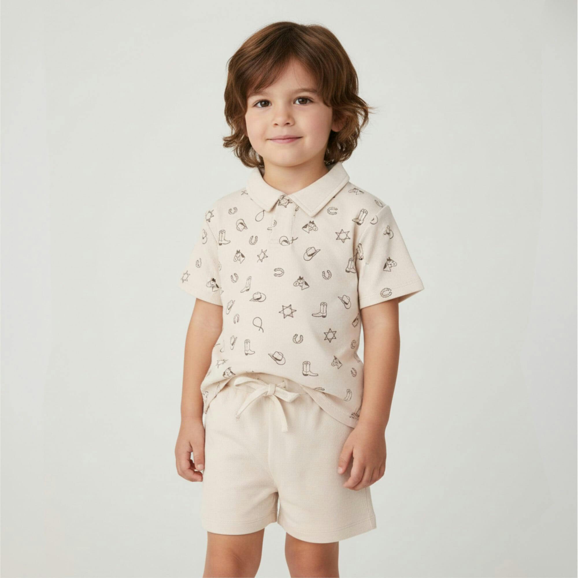 Organic Collar Tee & Shorts Set - Rodeo