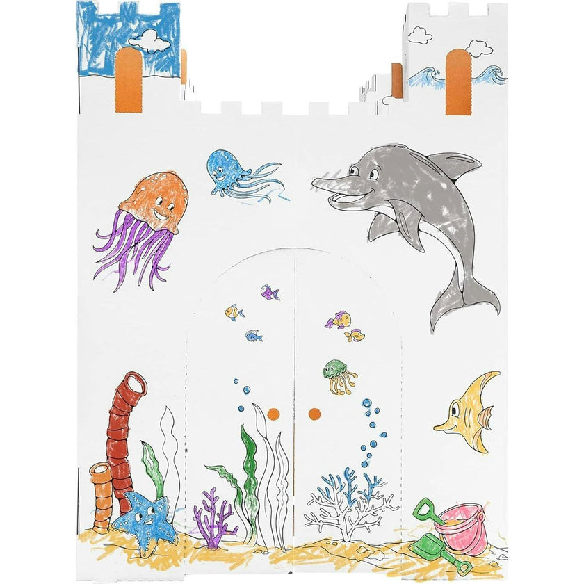 Cardboard Coloring Playhouse Sand Castle - Kids Art & Craft for Indoor & Outdoor Fun