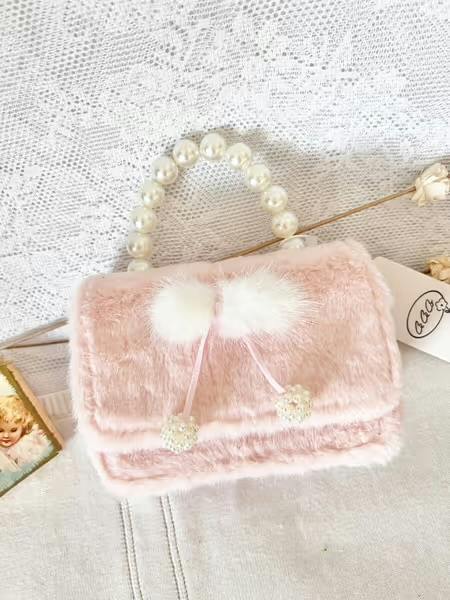 Furry Bow Pearl Handle Purse