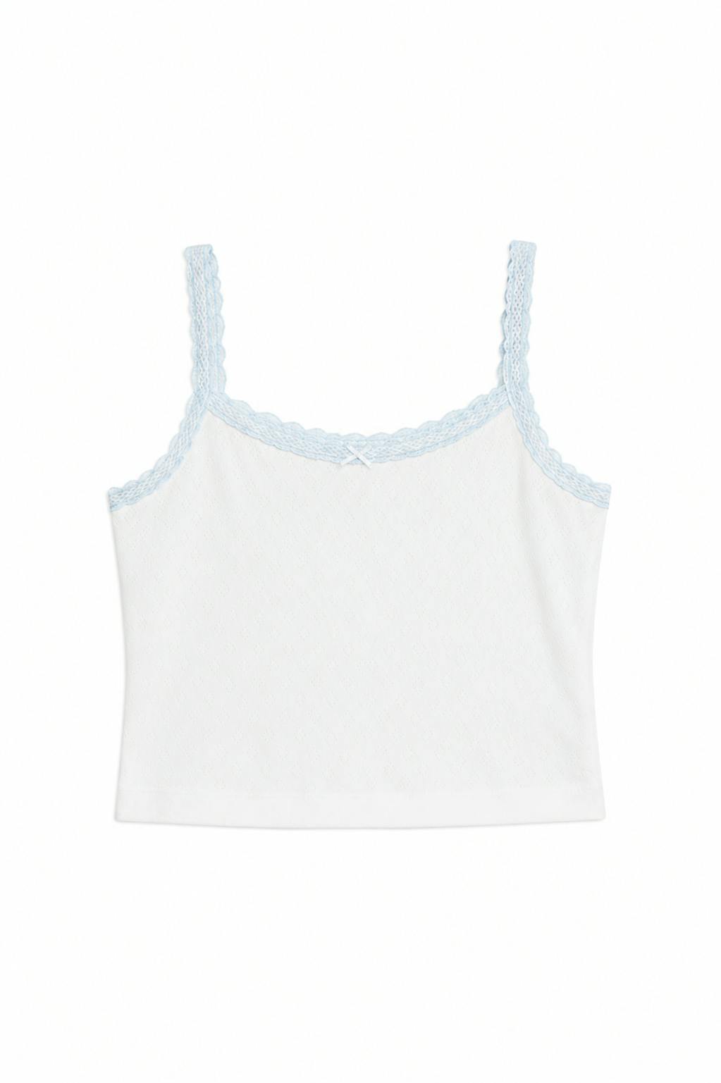 Lizzie White With Blue Lace Heart Pointelle Tank